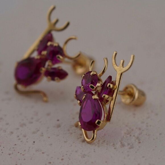 14k Real Gold Stud Earrings | Devil Stud Earrings | Birthday Gift | - Picture 1 of 8